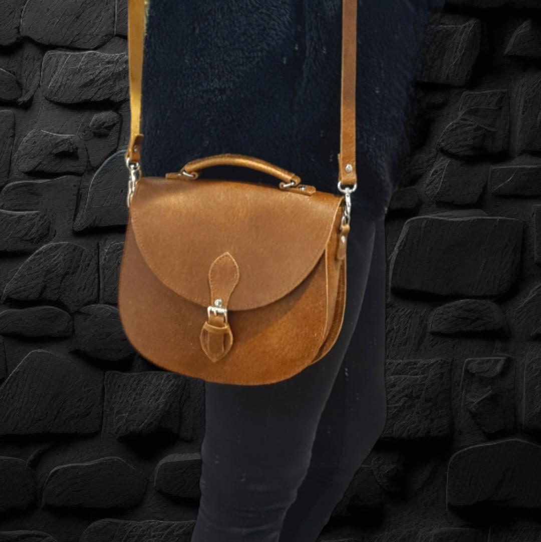 Handmade Tannery Leather Saddle Bag - Tan-4