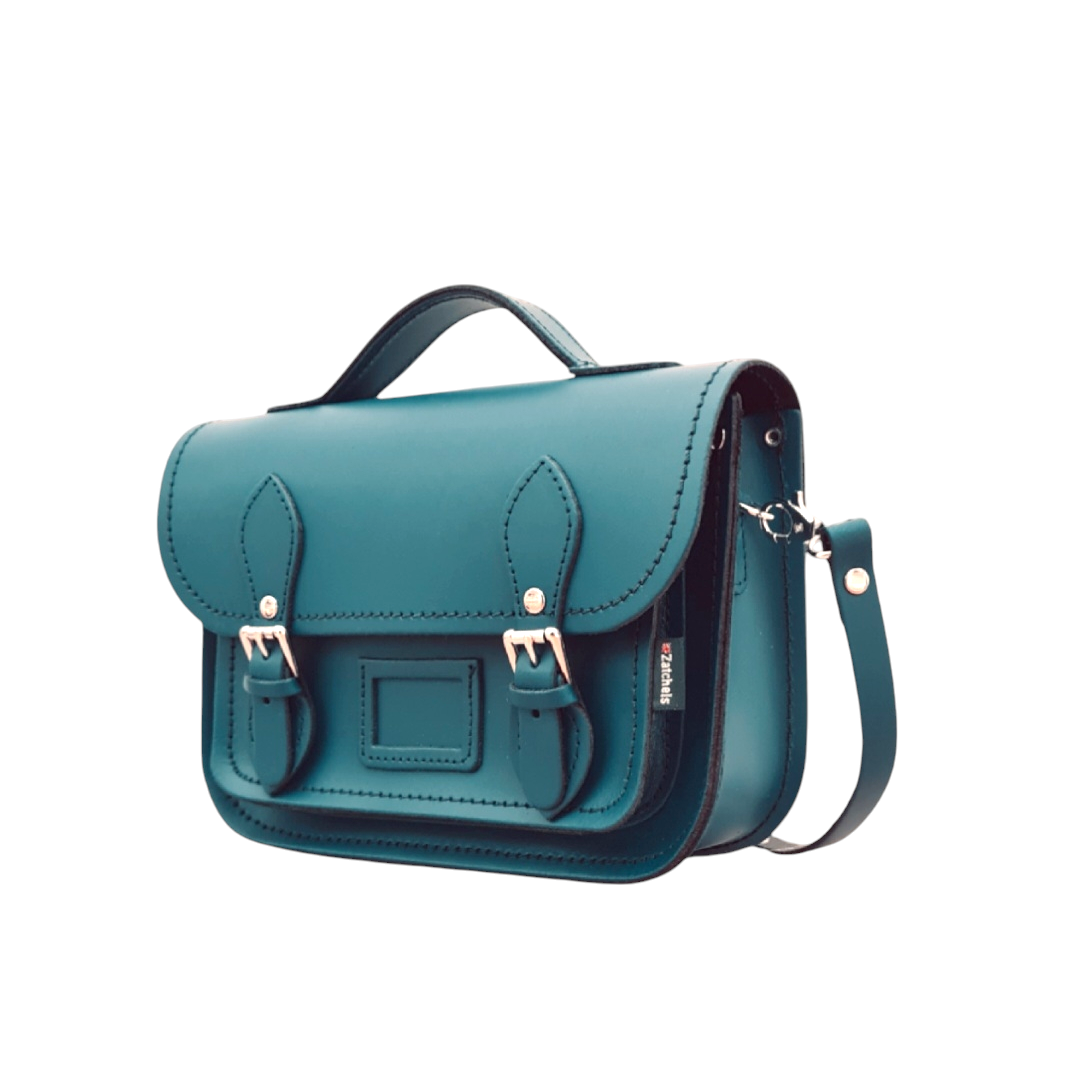 Leather Midi Satchel - Teal-1