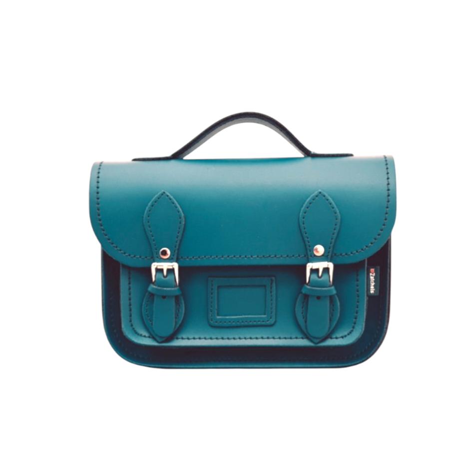 Leather Midi Satchel - Teal-0