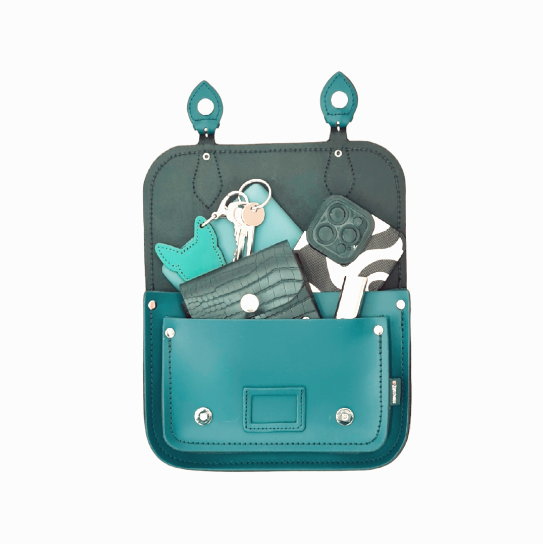 Leather Midi Satchel - Teal-3