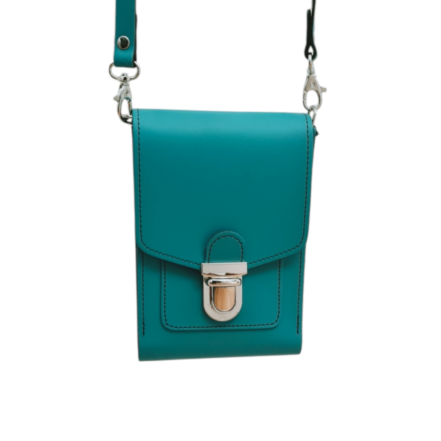 Handmade Leather Push Lock Phone Pouch - Teal-0