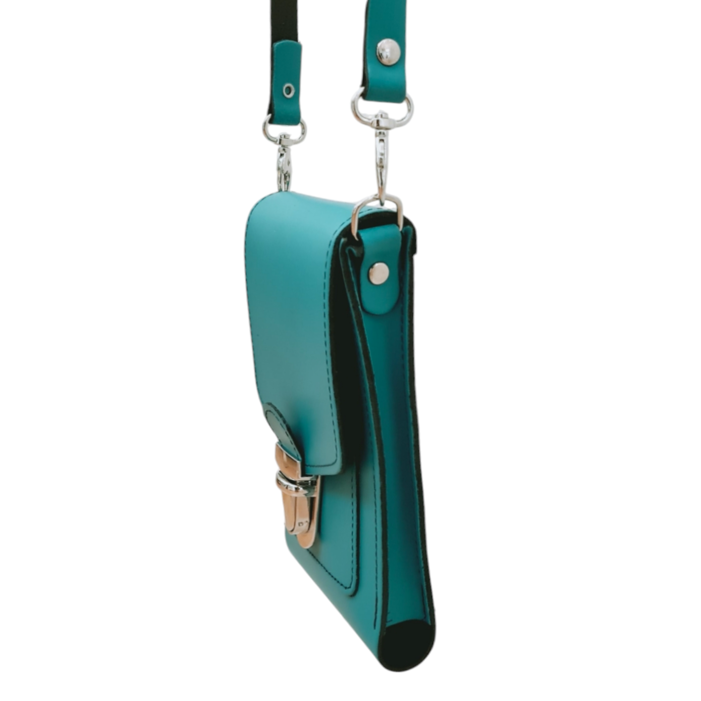 Handmade Leather Push Lock Phone Pouch - Teal-3