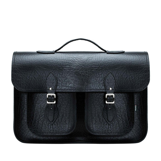 Twin Pocket Executive Handmade Leather Satchel - Black-0