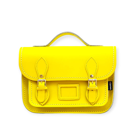 Leather Midi Satchel - Pastel Daffodil Yellow-0