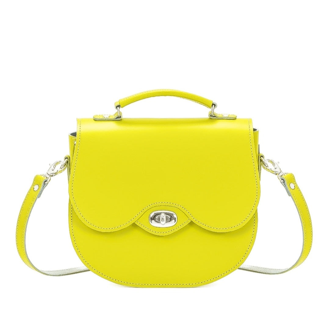 Handmade Leather Twist Lock Saddle Bag - Pastel Daffodil Yellow-0