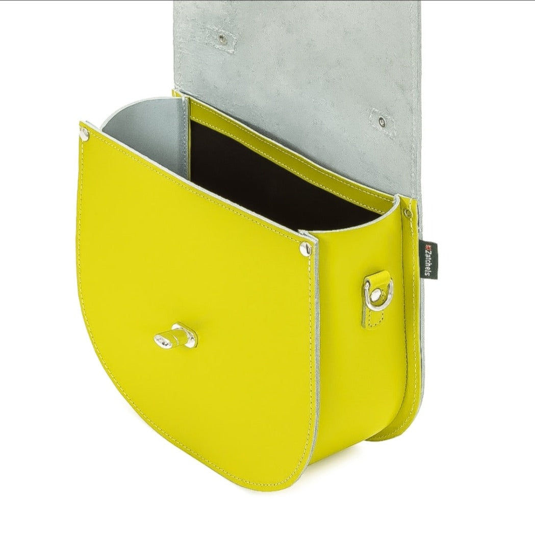 Handmade Leather Twist Lock Saddle Bag - Pastel Daffodil Yellow-2