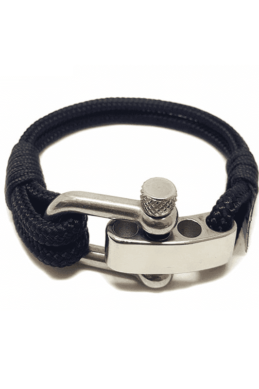 Adjustable Shackle Black Nautical Bracelet-0