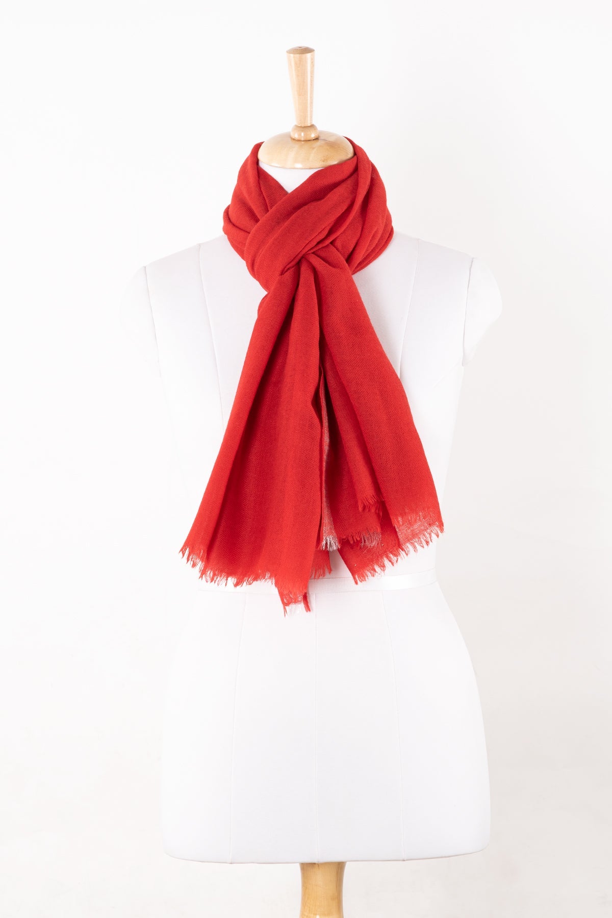 Twill Weave with Silver Lurex Border Merino Wool Scarf - Red-1