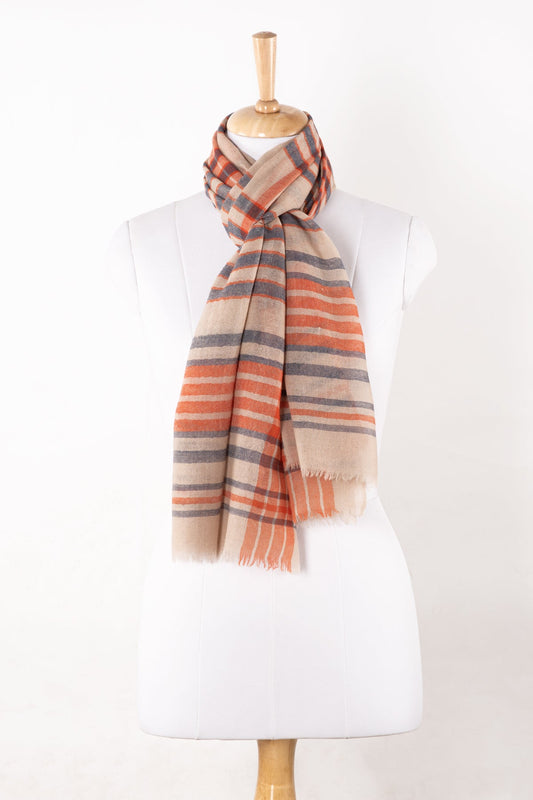 Yarn Dyed Stripes Merino Wool Scarf - Blue Orange-0