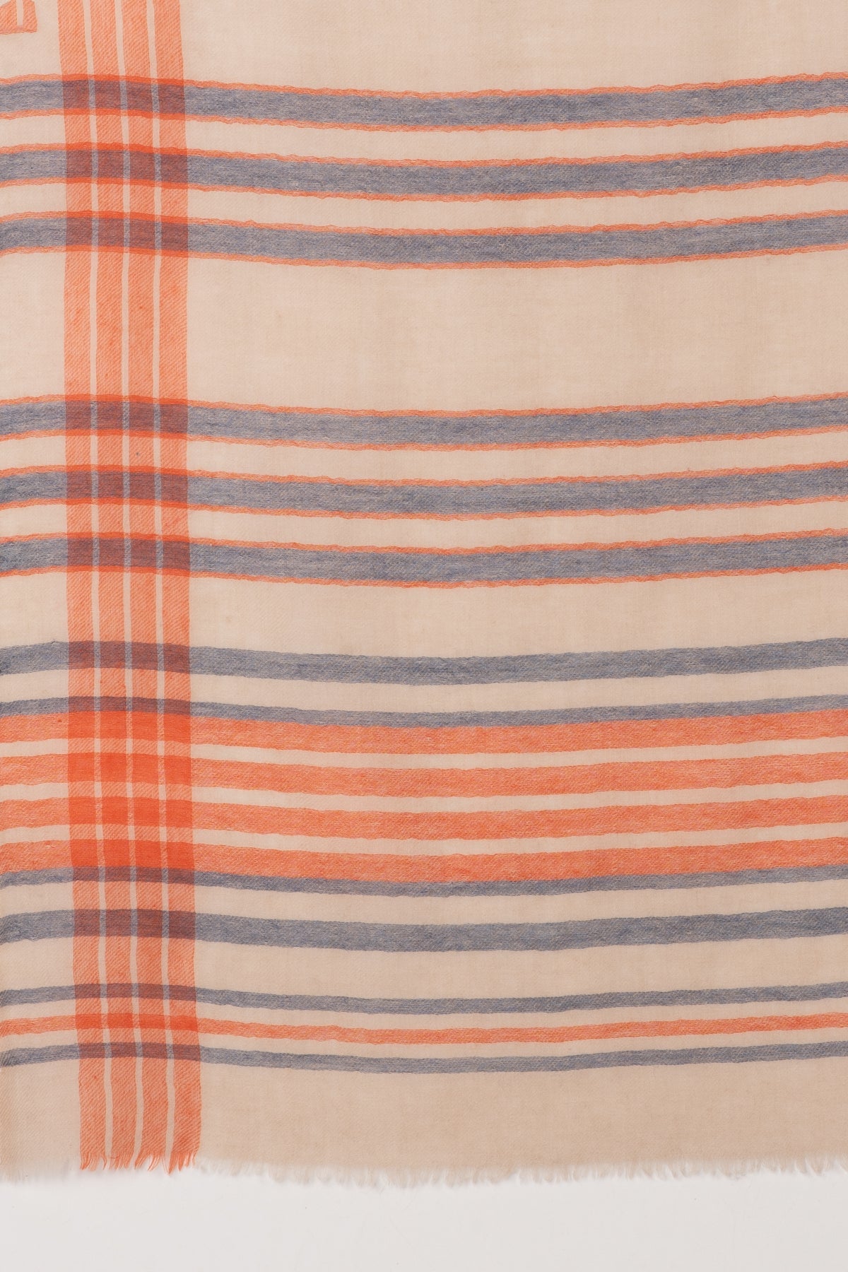 Yarn Dyed Stripes Merino Wool Scarf - Blue Orange-2