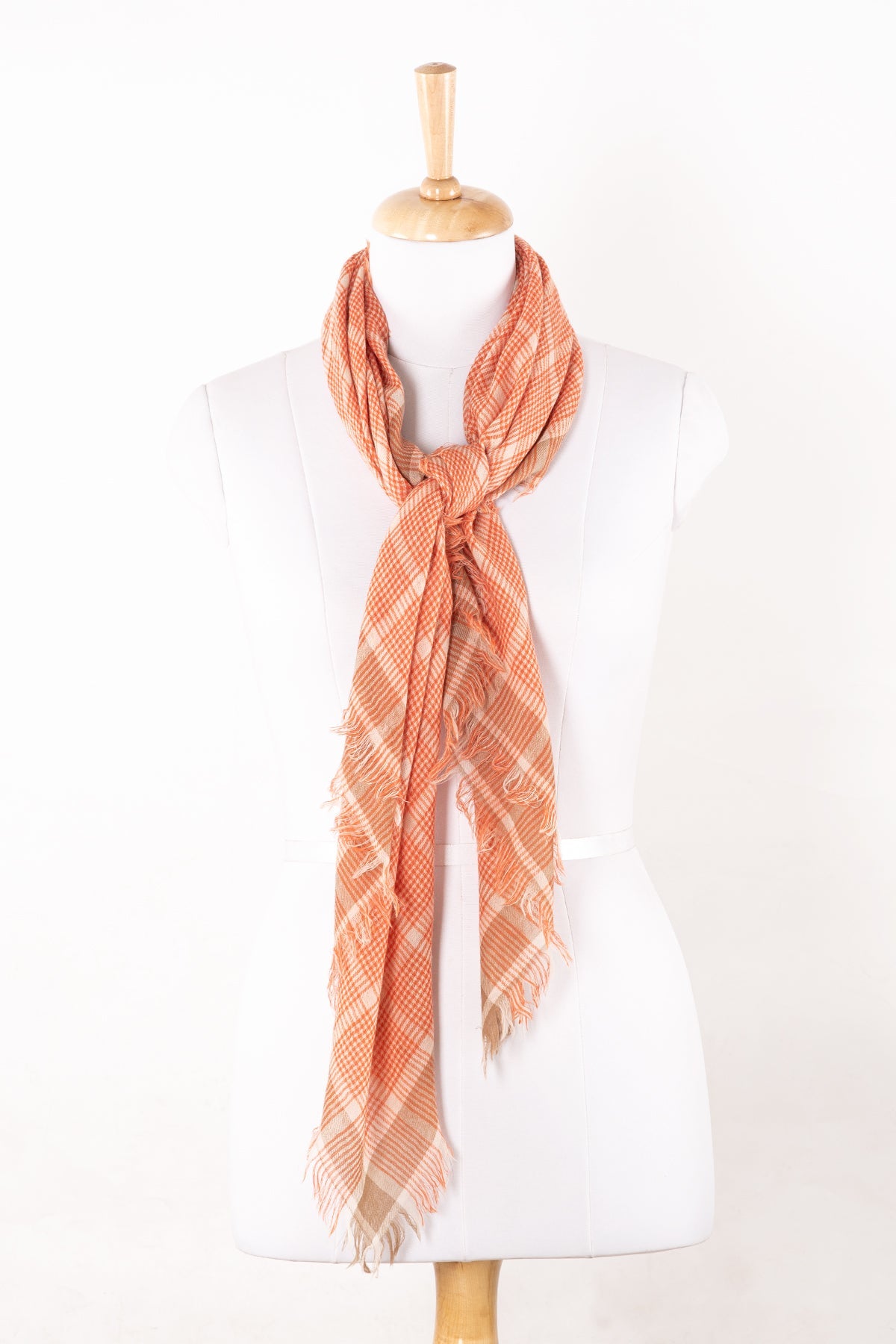 Yarn Dyed Checks Merino Wool Scarf - Bright Orange-0