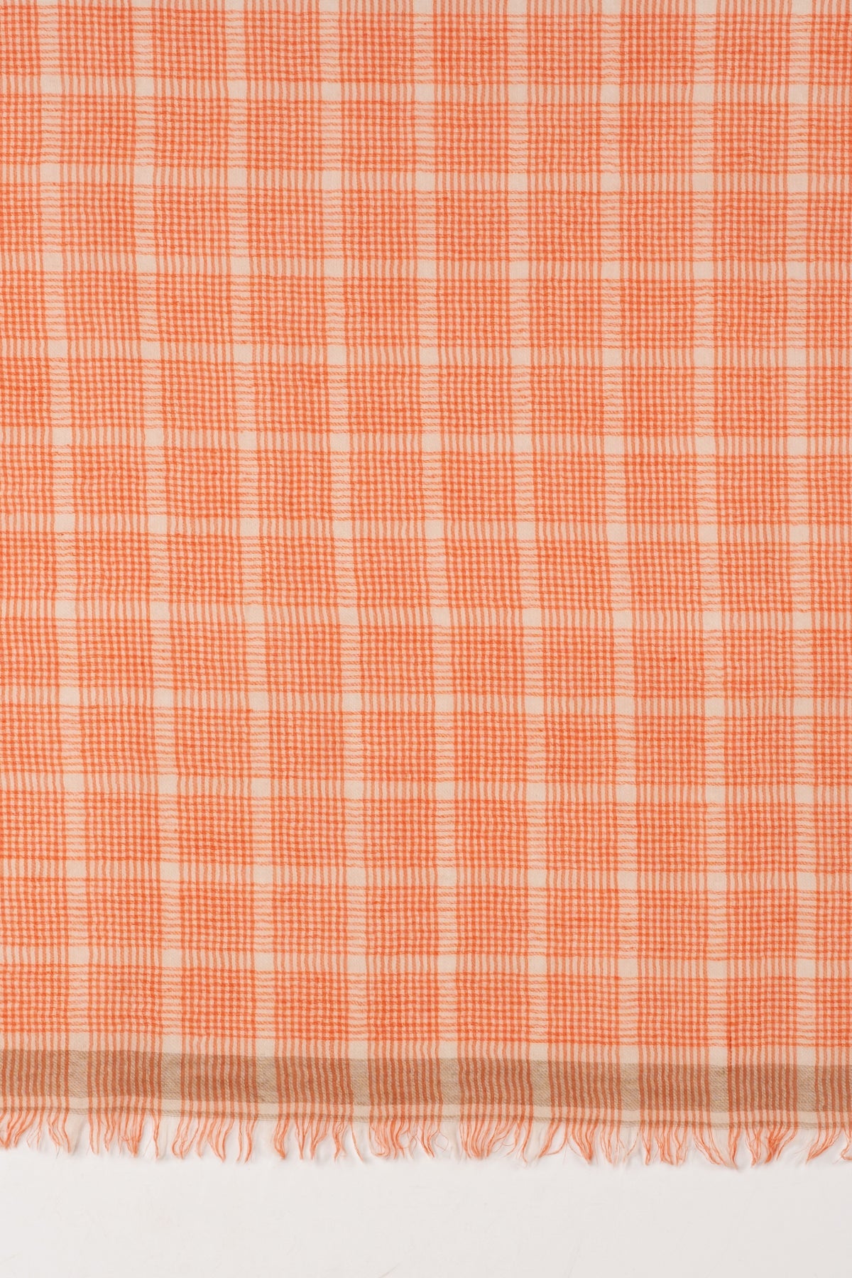 Yarn Dyed Checks Merino Wool Scarf - Bright Orange-2