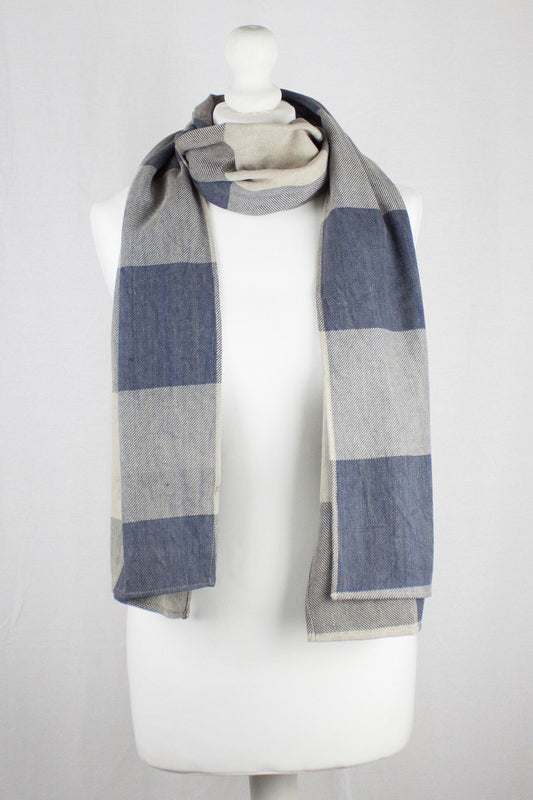 Box Checks Twill Weave Cotton Scarf - Grey Beige-0