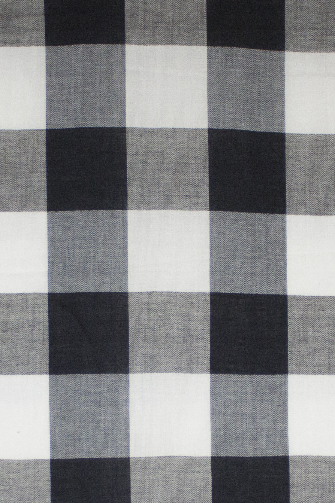 Tartan Checks Chevron Weave Cotton Viscose Scarf - Black White-2