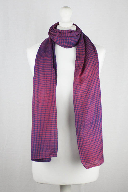 Gradient Checks Twill Weave Viscose Scarf - Fuchsia Purple-0