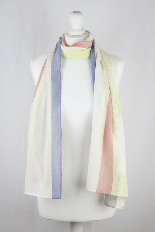 Fine Cotton Stripes Cotton Scarf - Pink Lime-0