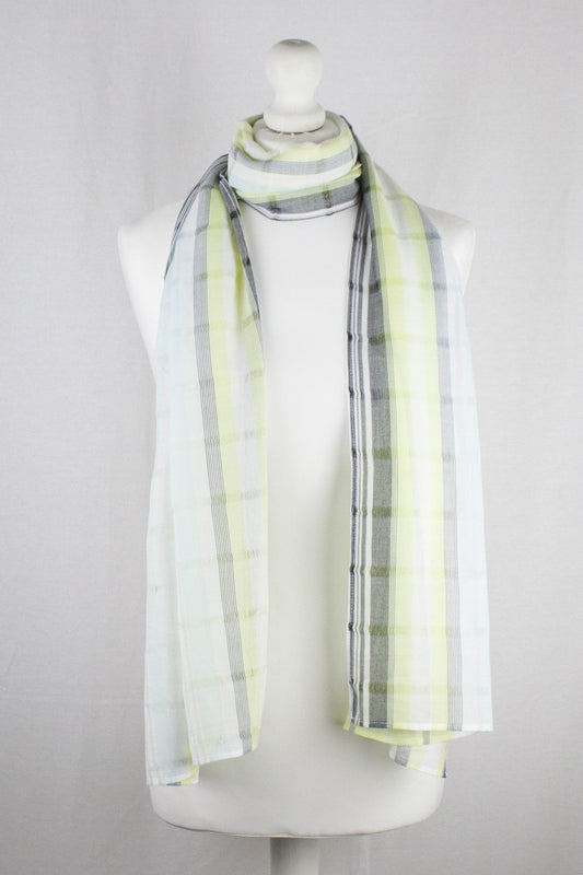 Leno Weave Stripes Cotton Scarf - Aqua Lime-0