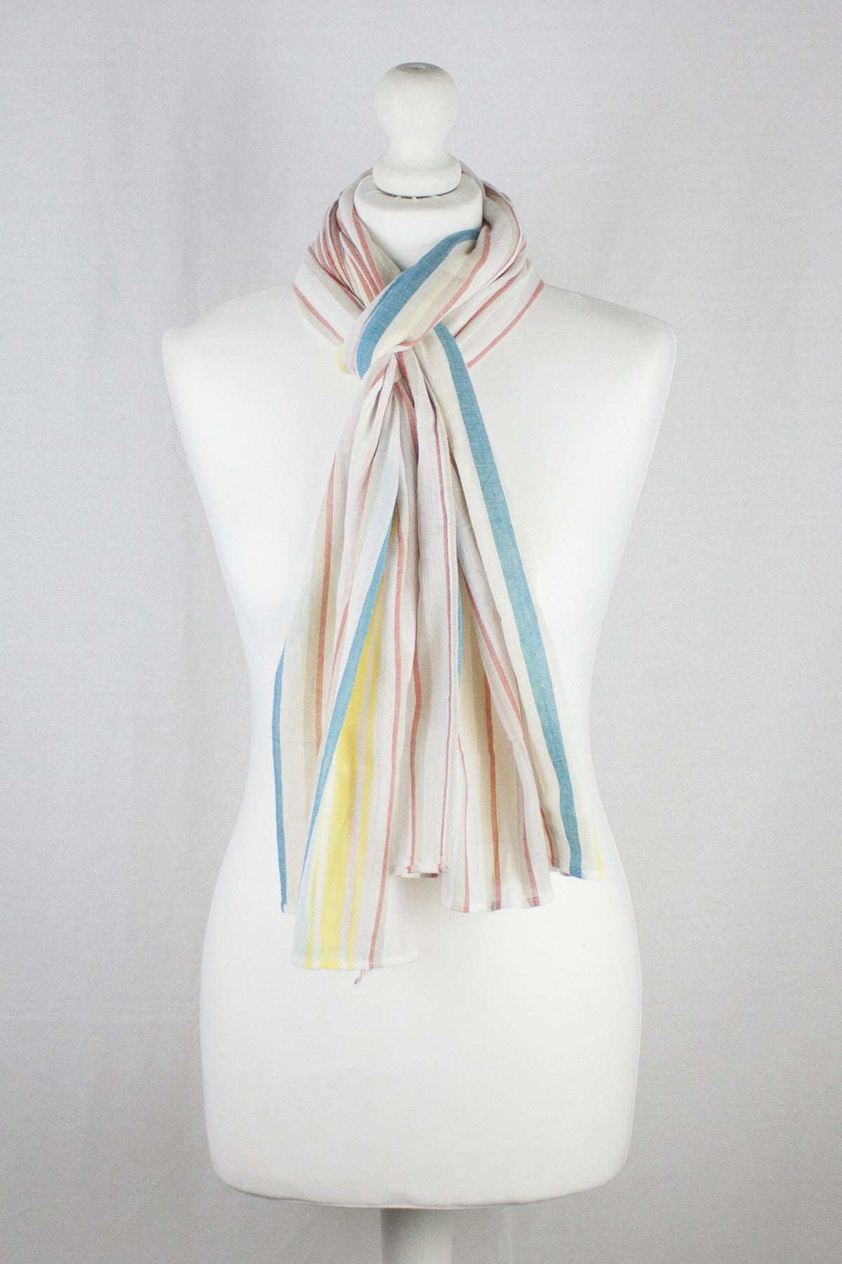 Modern Stripes Cotton Scarf - Crimson Teal Yellow-1