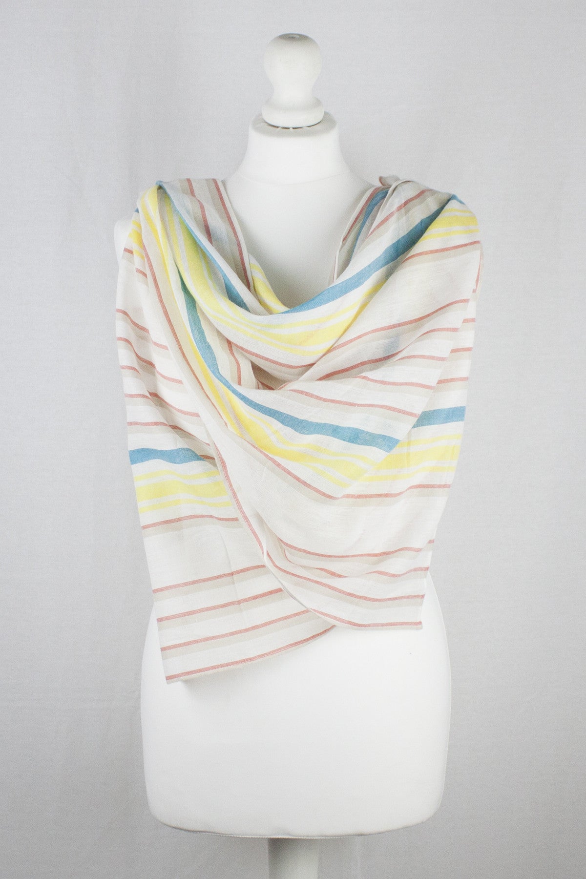 Modern Stripes Cotton Scarf - Crimson Teal Yellow-2