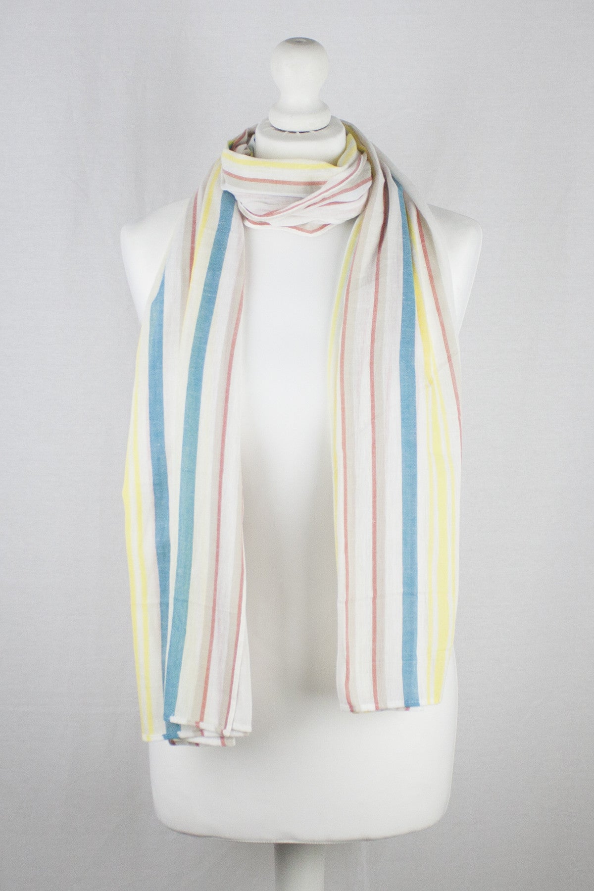 Modern Stripes Cotton Scarf - Crimson Teal Yellow-0