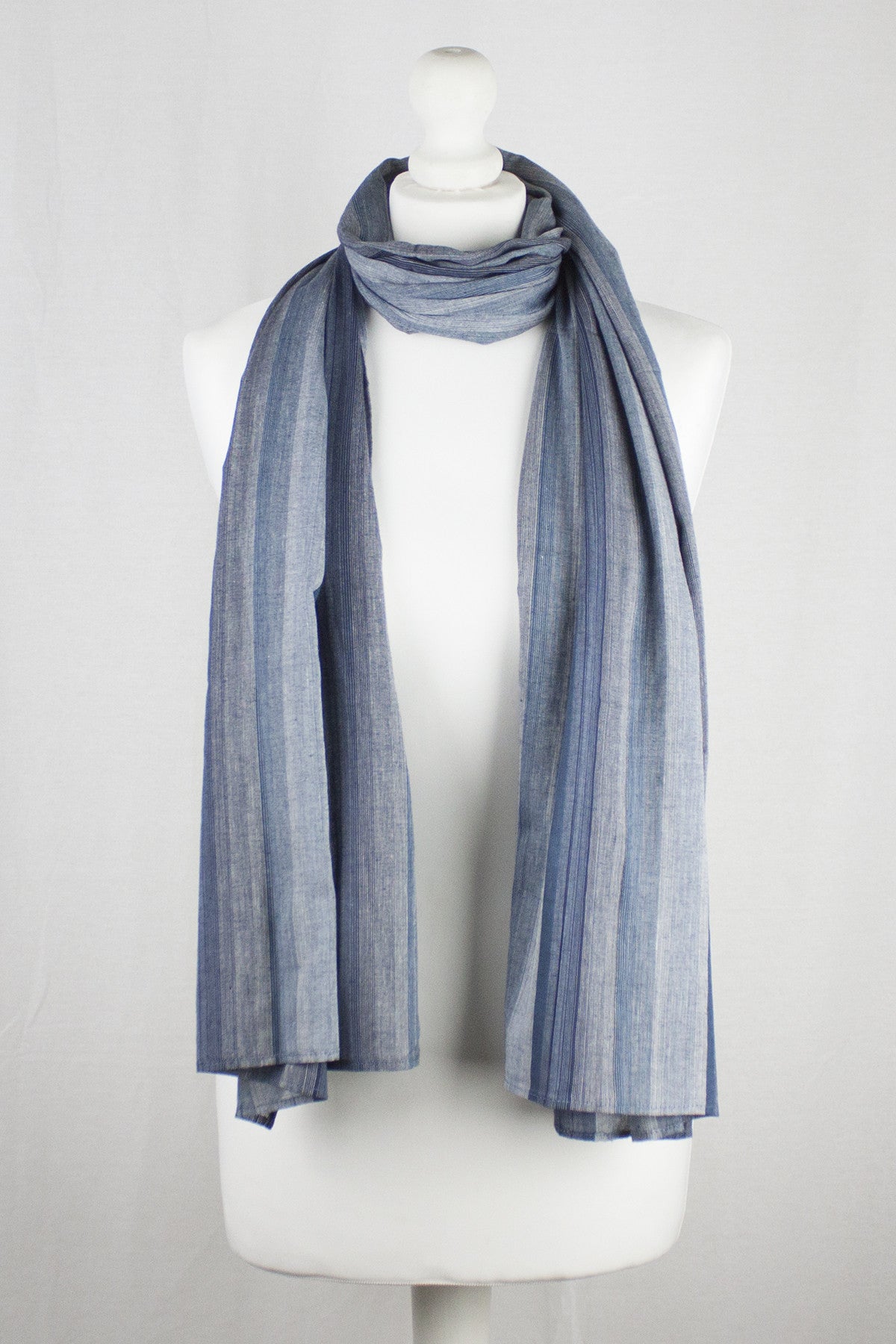 Gradient Stripes Cotton Scarf - Grey Navy Black-0