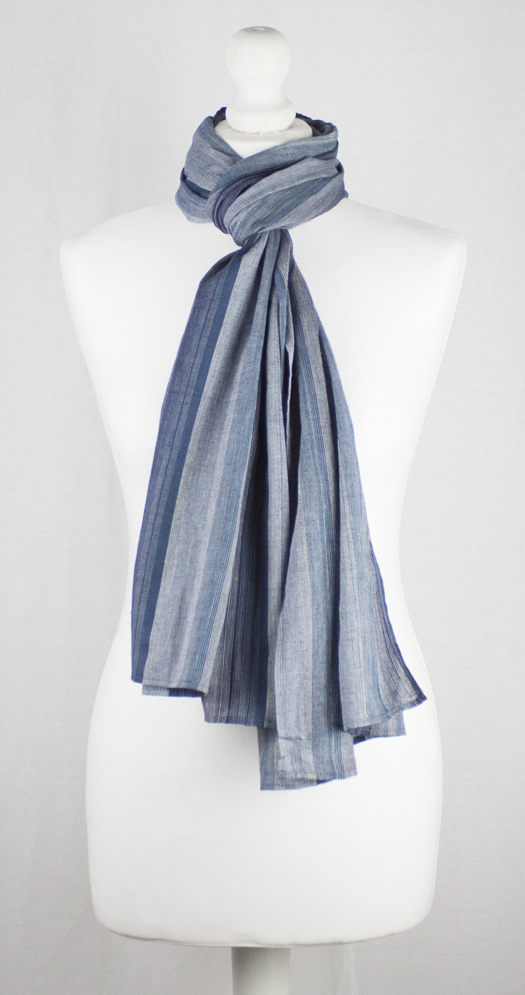 Gradient Stripes Cotton Scarf - Grey Navy Black-2