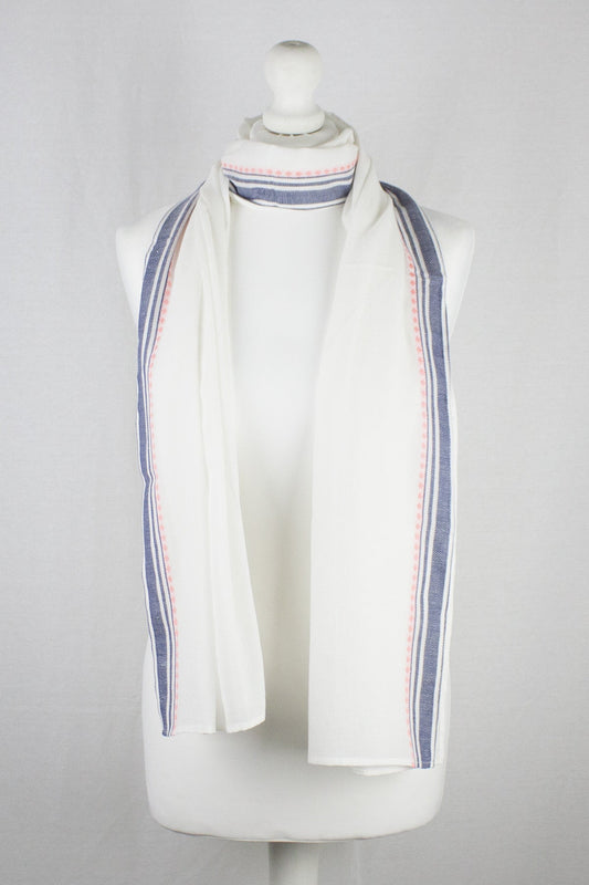 Classic South Border Cotton Scarf - White-0