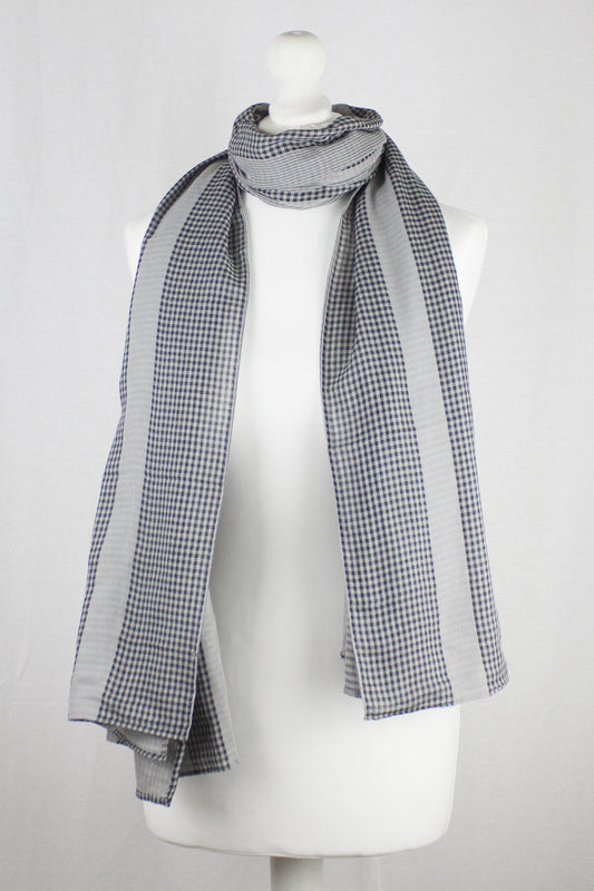 Checks and Stripes Cotton Scarf - Cement Black-0