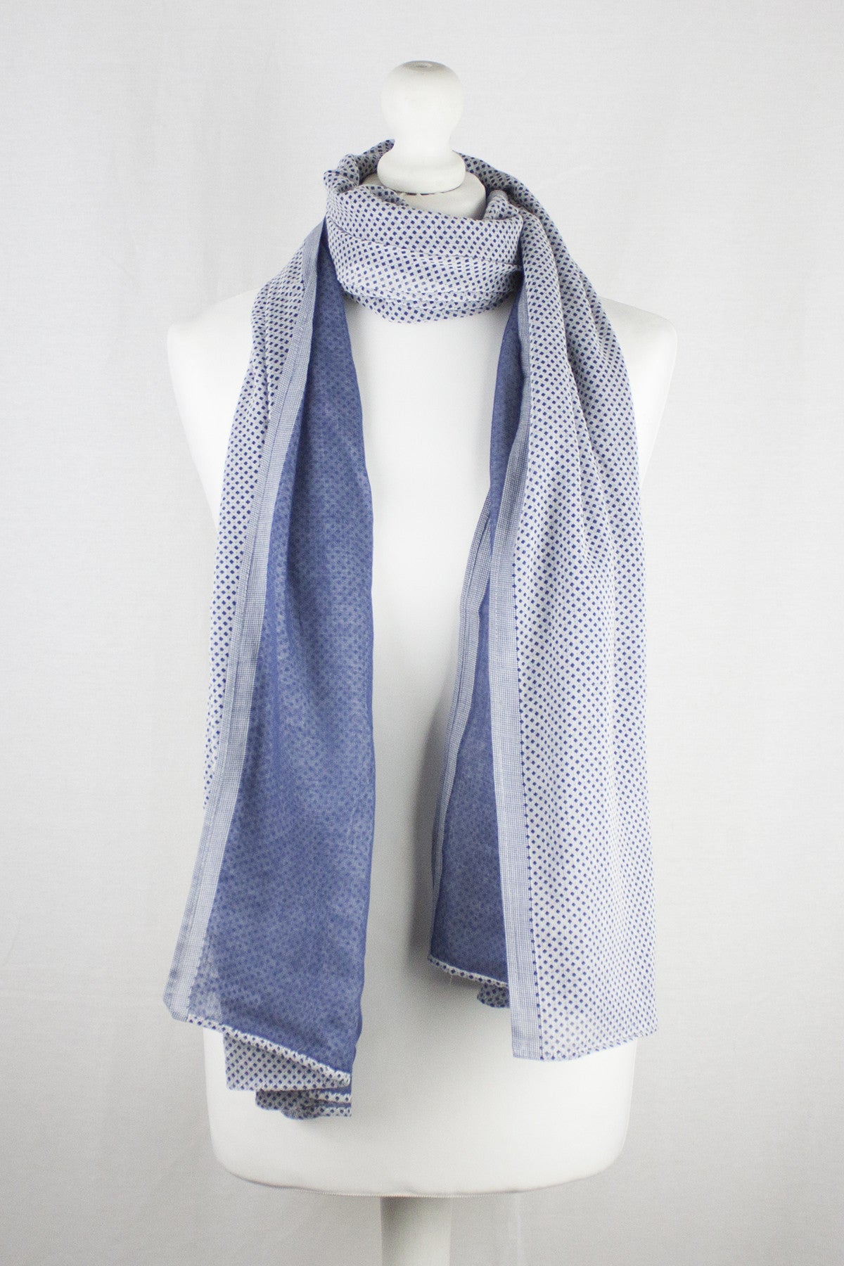 Ditsy Diamond Print Double Fabric Cotton Scarf -  Chambray Blue-0