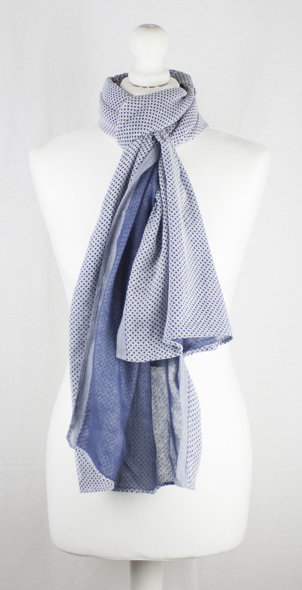 Ditsy Diamond Print Double Fabric Cotton Scarf -  Chambray Blue-1