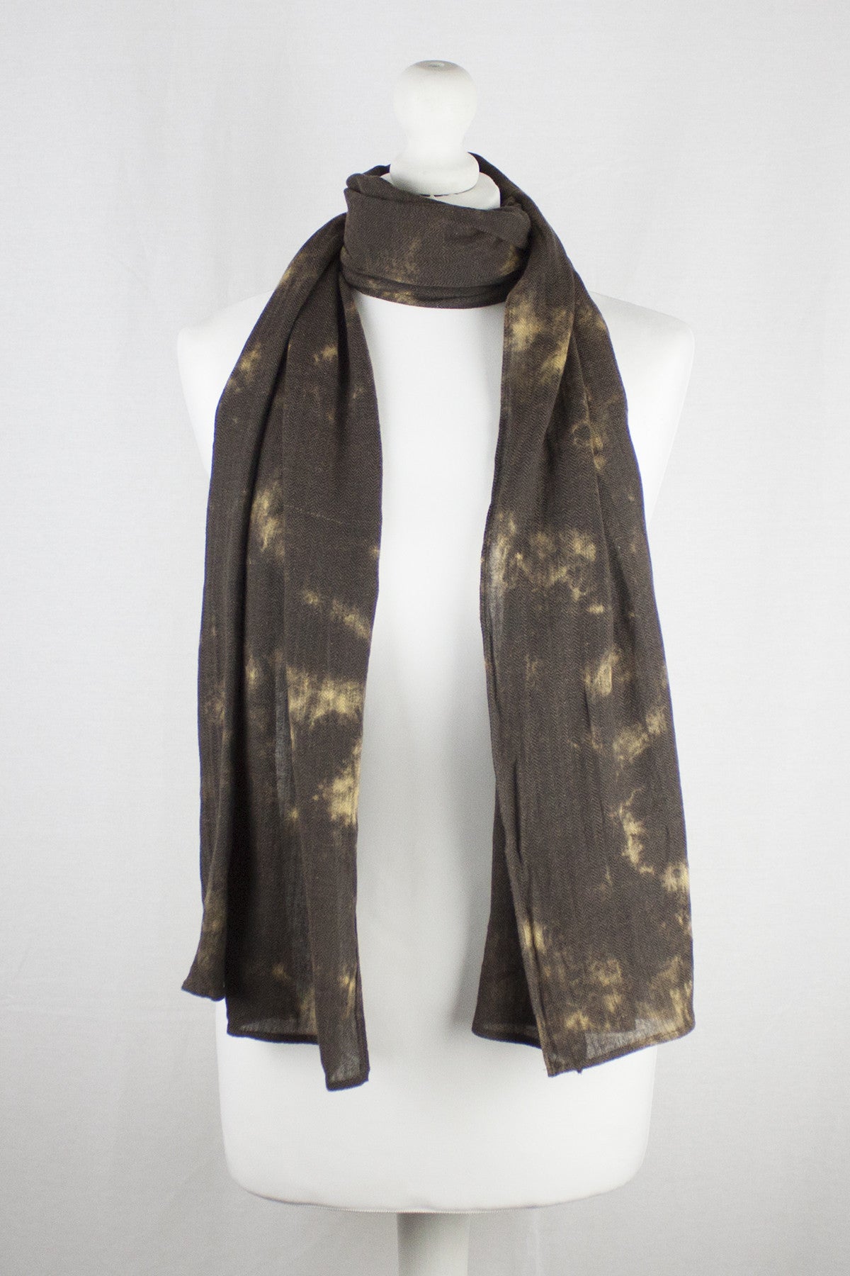 Tie-Dye Print Herringbone Weave Cotton Scarf -  Brown Yellow-0