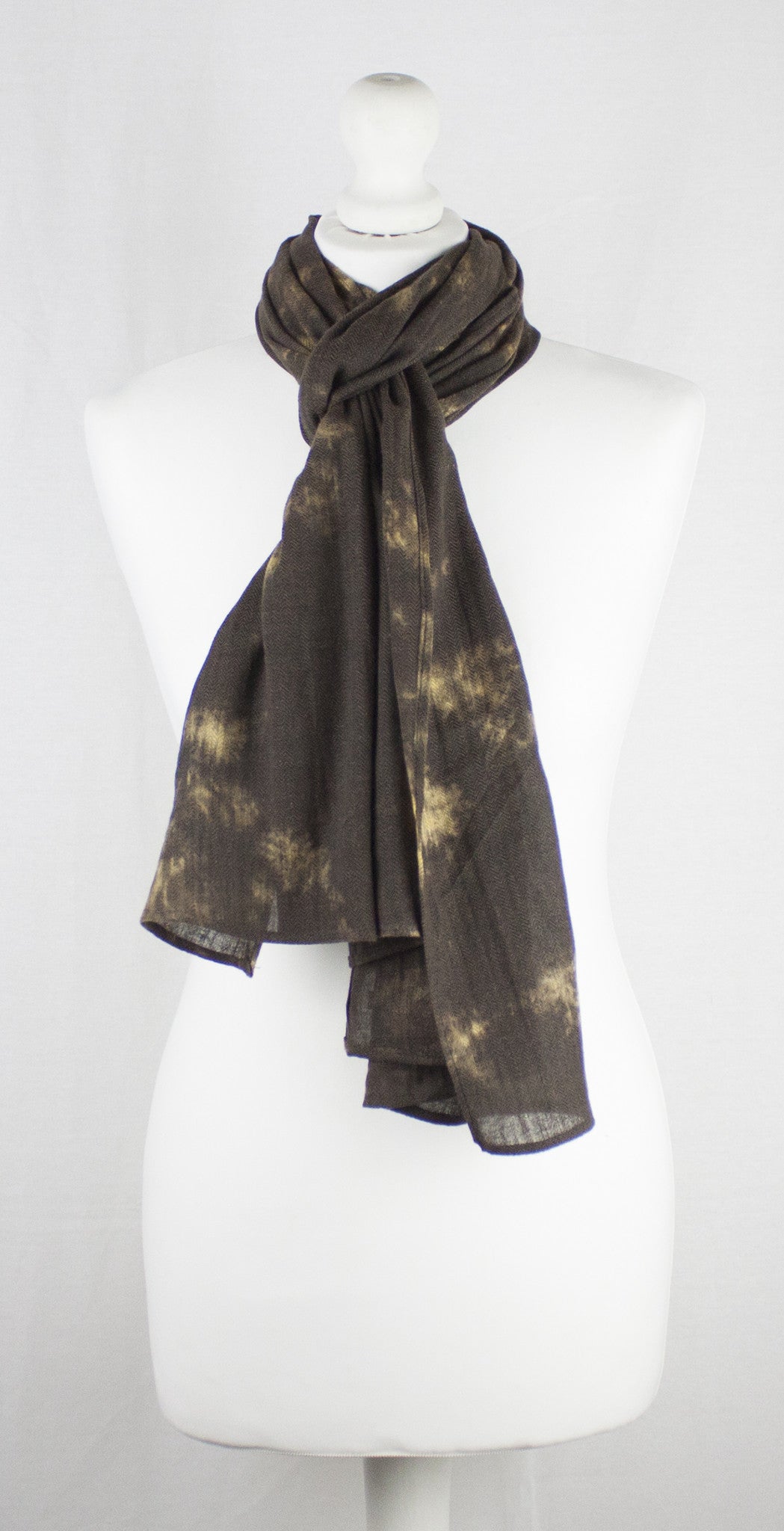 Tie-Dye Print Herringbone Weave Cotton Scarf -  Brown Yellow-1