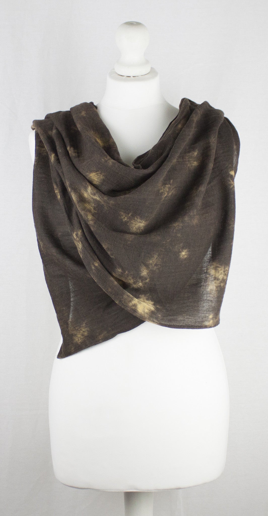 Tie-Dye Print Herringbone Weave Cotton Scarf -  Brown Yellow-2