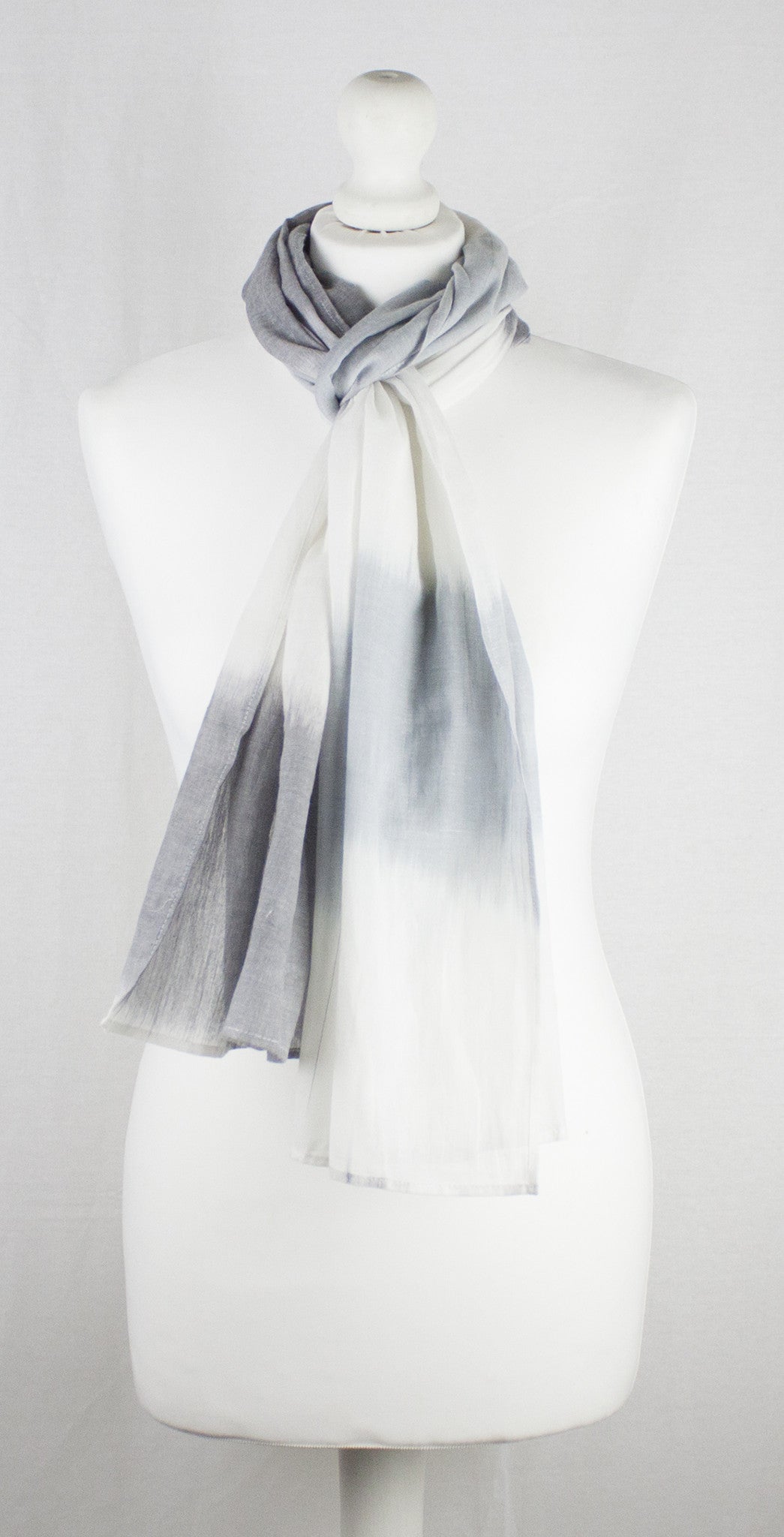 Classic Shaded Stripe Cotton Scarf -  Off-White Grey-1