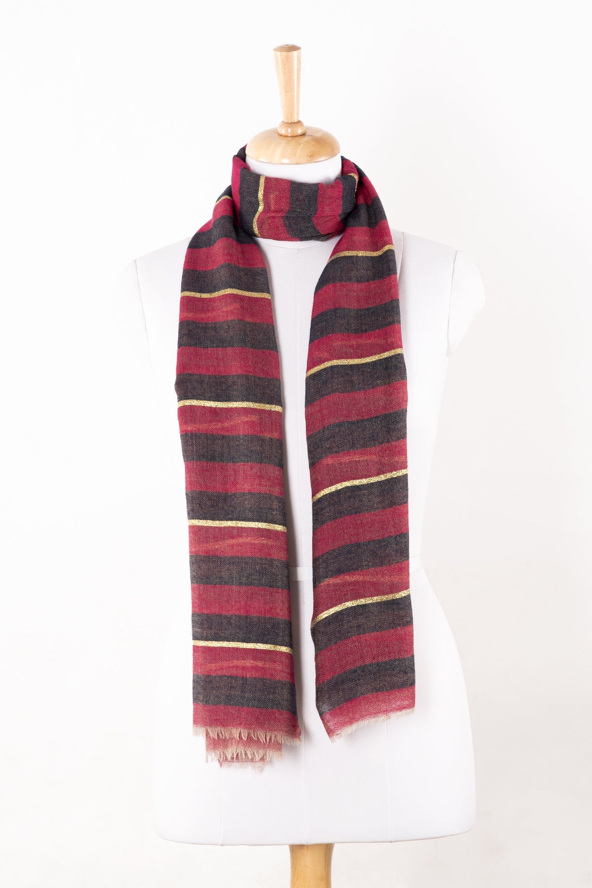 Band Stripe with Lurex Merino Wool Scarf - Pink Black-1