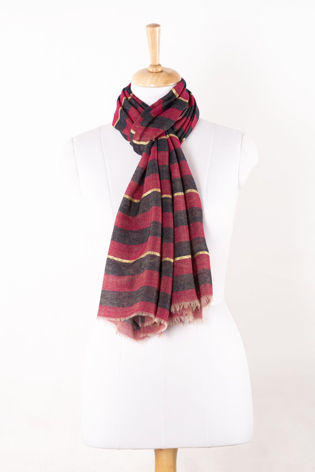 Band Stripe with Lurex Merino Wool Scarf - Pink Black-0