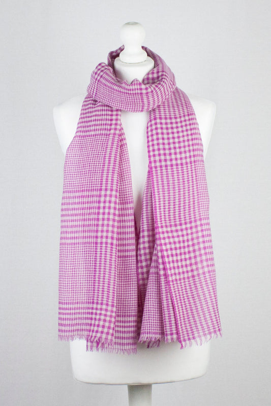 Gingham Mix Merino Wool Scarf - Fuschia-0