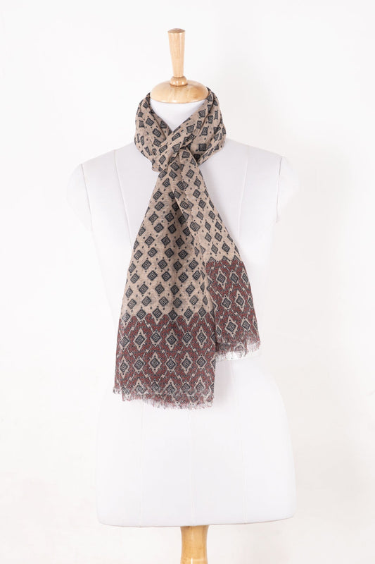 Diamond Print Linen Cotton Scarf - Plum Peach-0