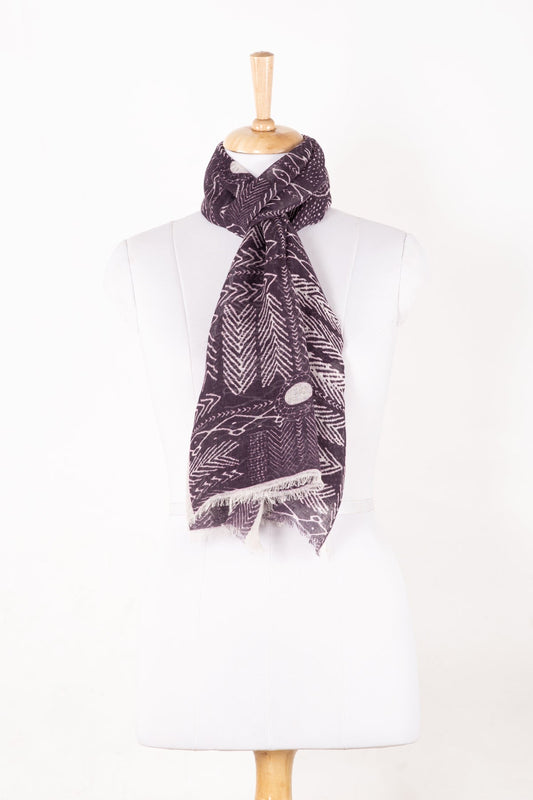 Tribal Print Linen Cotton Scarf - Plum-0