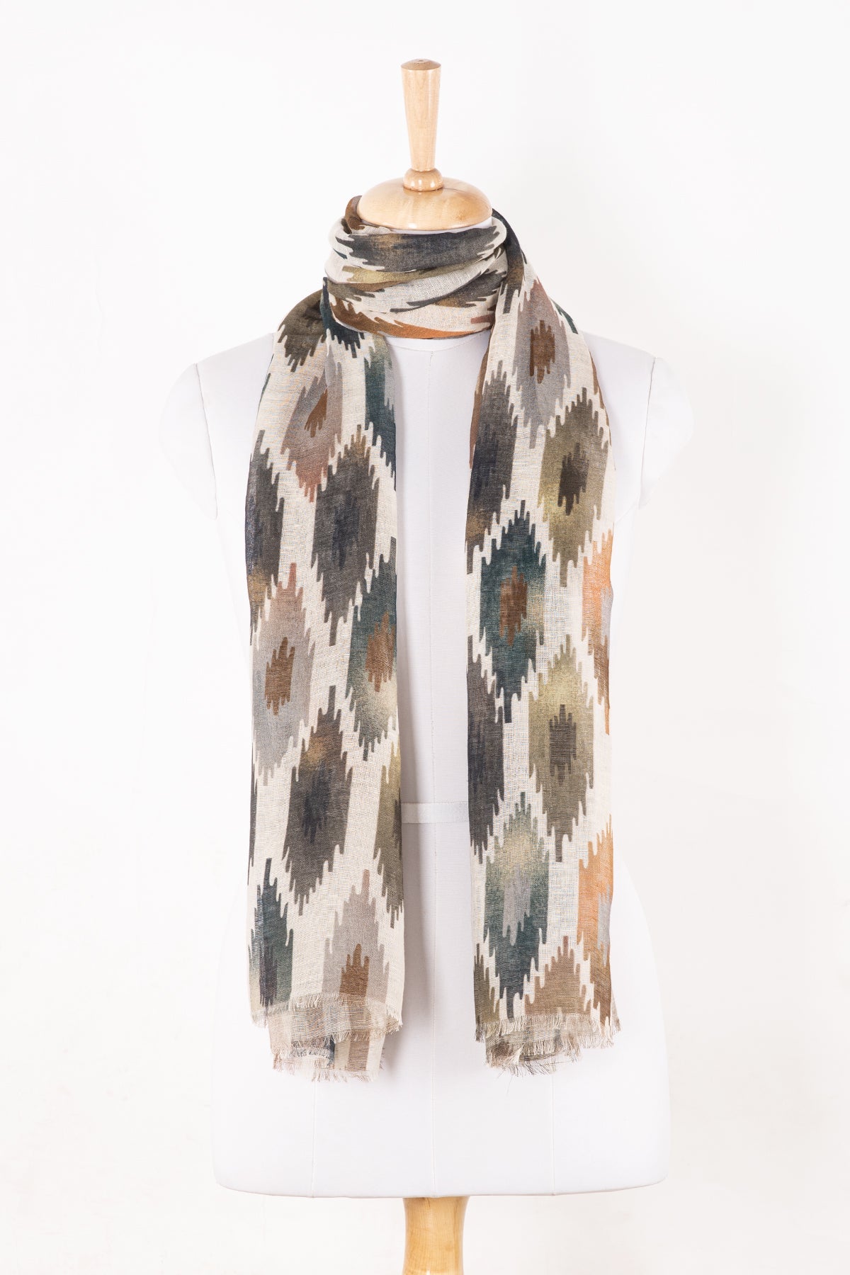 Ikat Glory Printed Linen Cotton Scarf - Multi-1