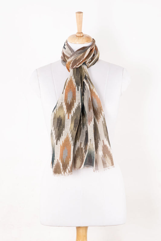 Ikat Glory Printed Linen Cotton Scarf - Multi-0