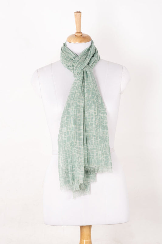 Busy Strokes Print Cotton Modal Scarf - Sage-0