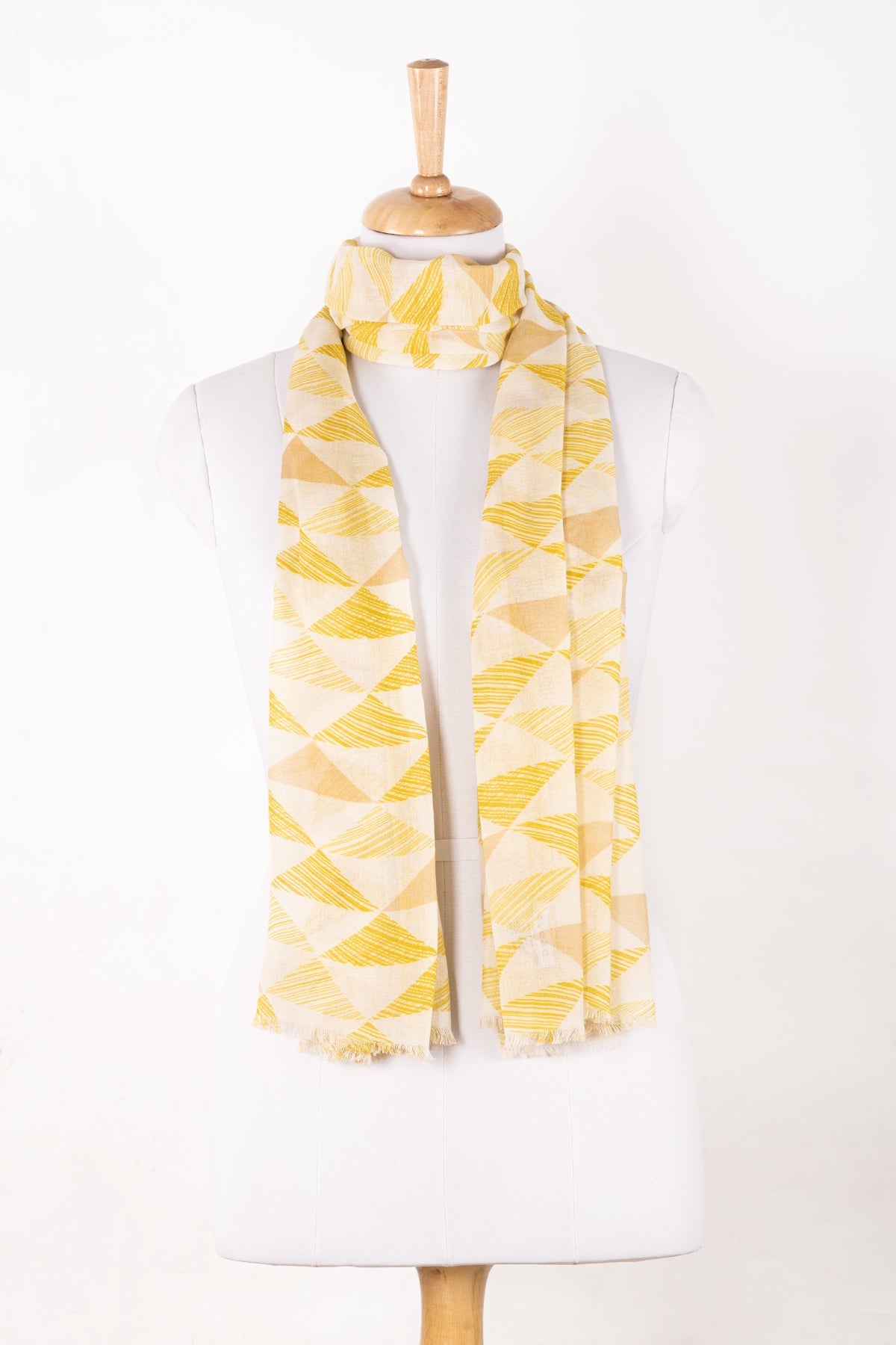 Sketchy Triangle Print Cotton Modal Scarf - Lime Multi-1