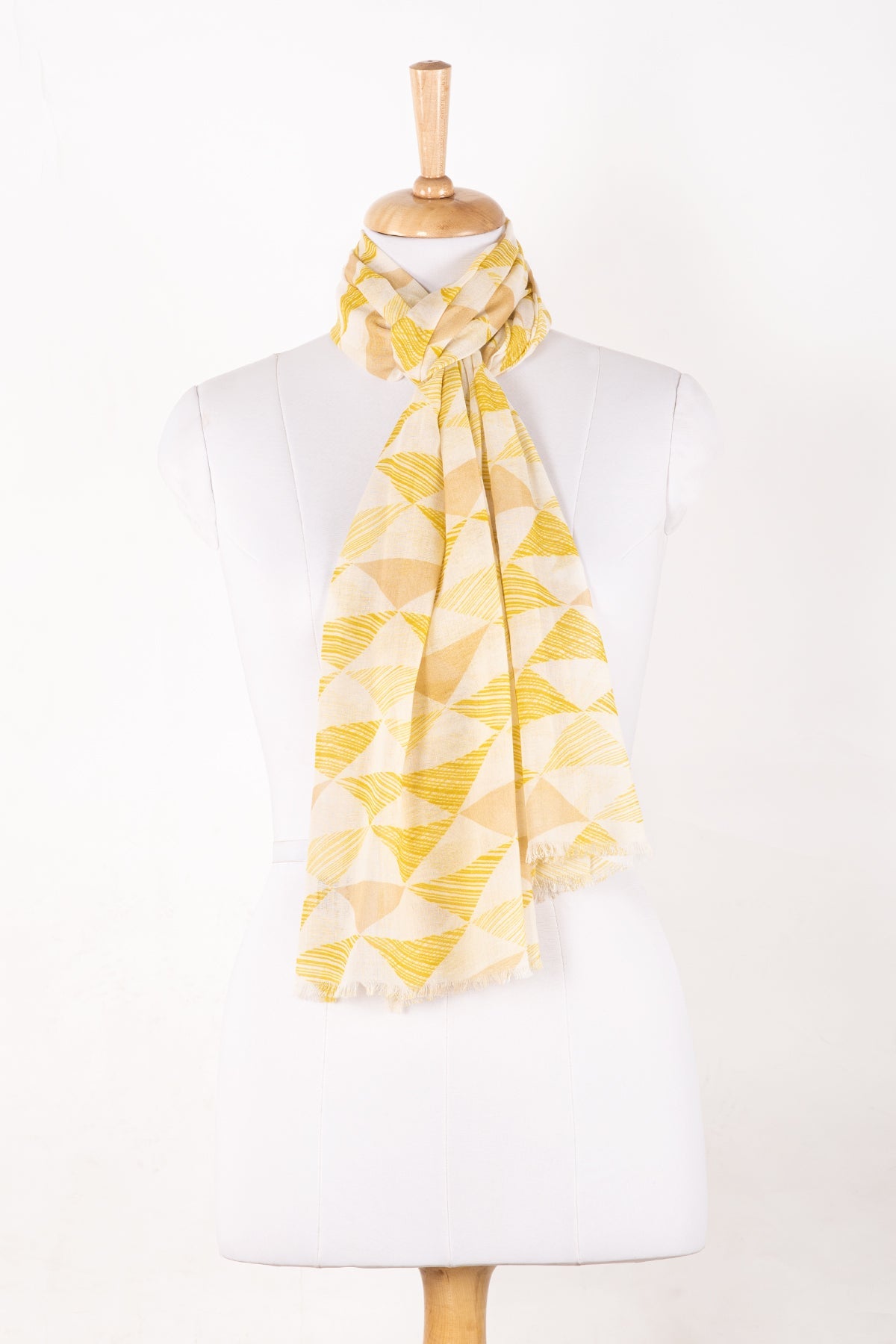 Sketchy Triangle Print Cotton Modal Scarf - Lime Multi-0