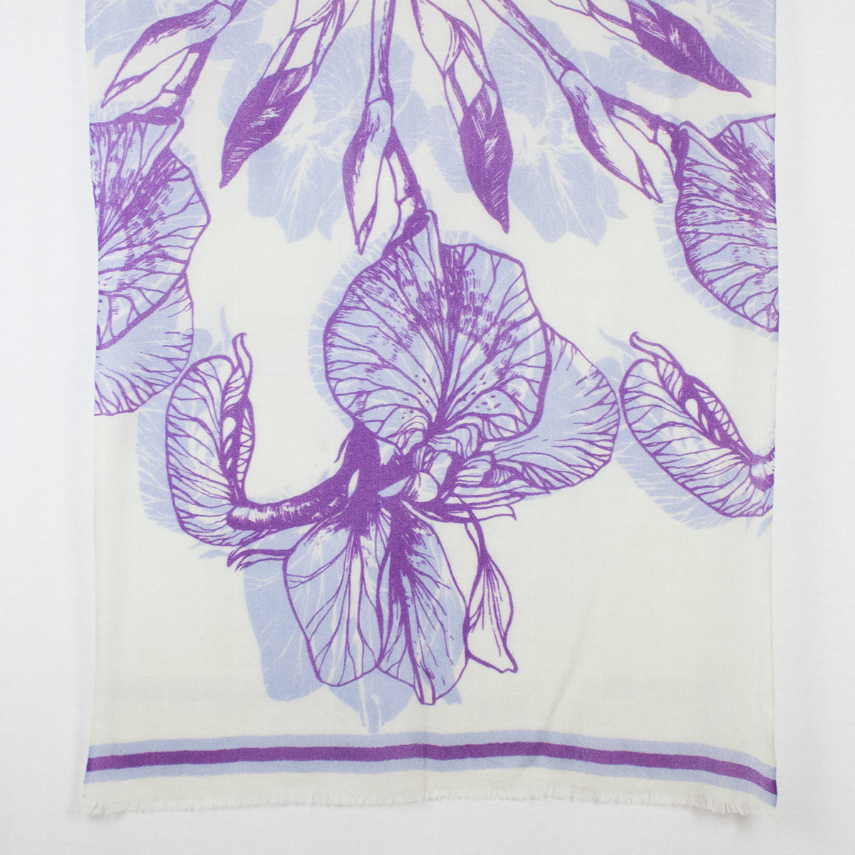 Cynthia Floral Print Merino Wool Scarf - Off White Violet-4