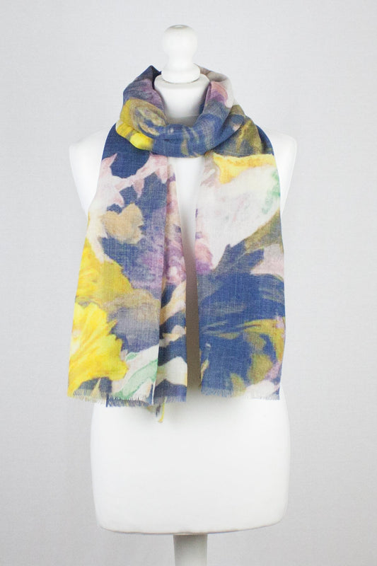 Romantic Flower Print Merino Wool Scarf - Multi-0