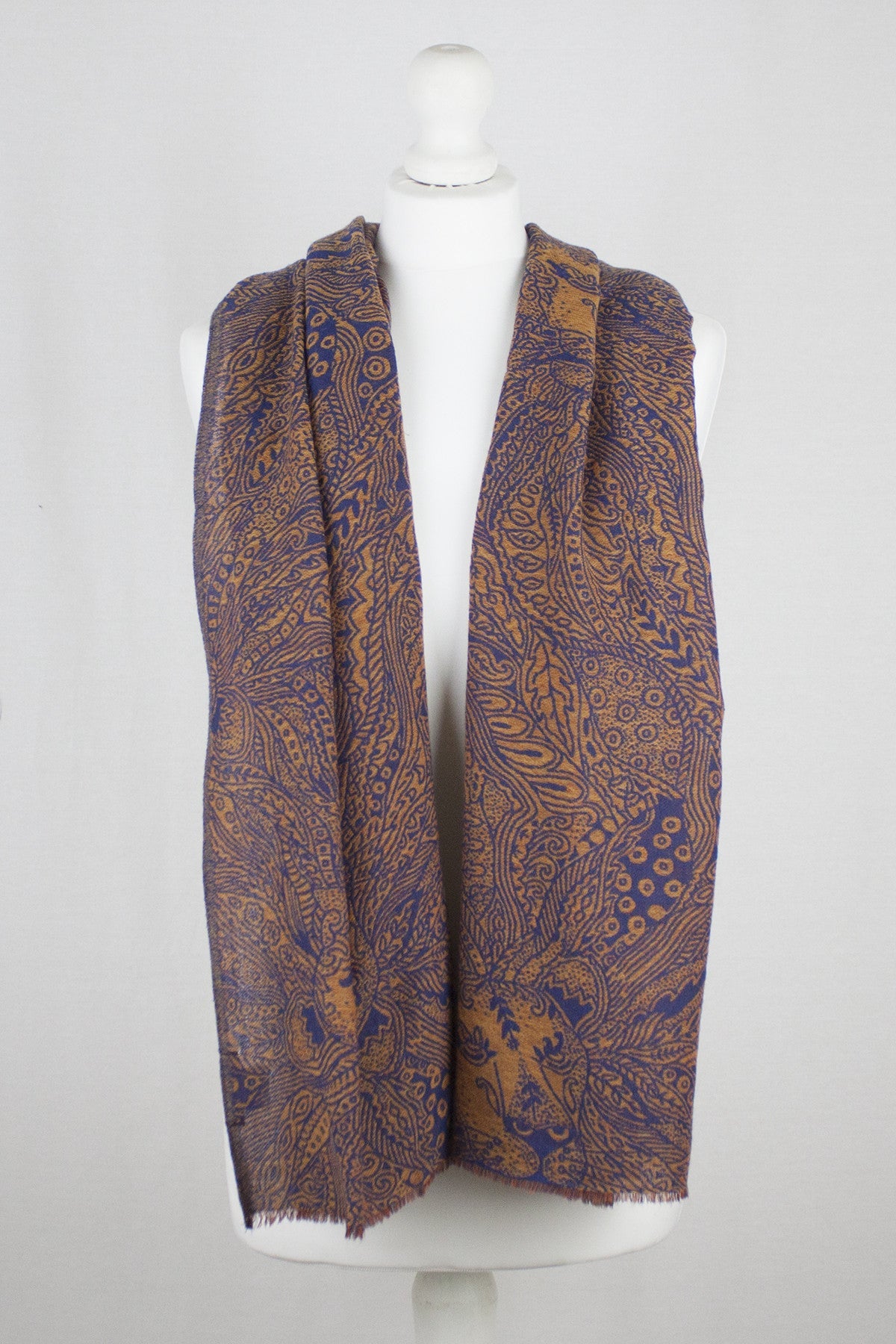 Dark Night Cheetah Jacquard Merino Wool Scarf - Navy Orange-1