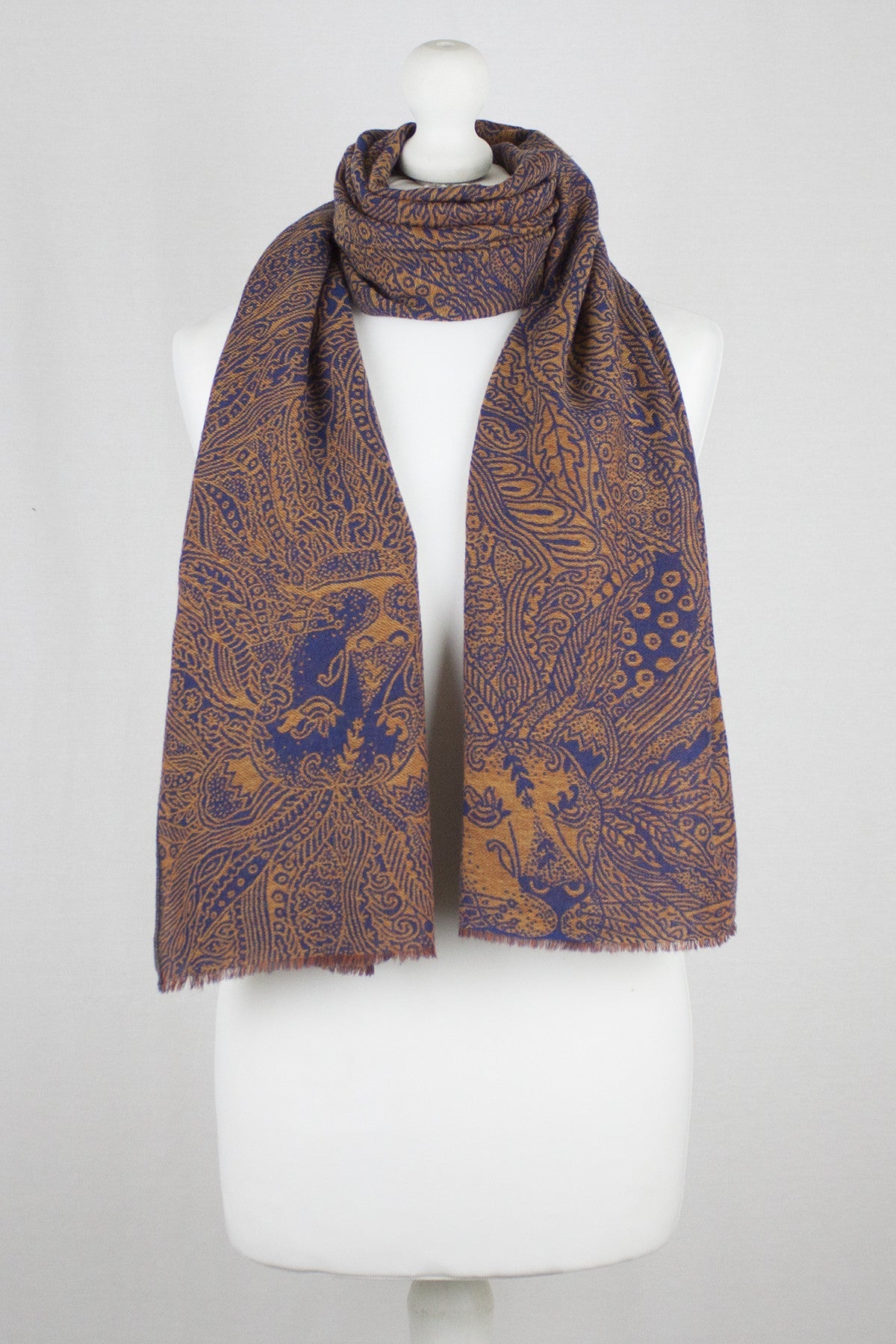 Dark Night Cheetah Jacquard Merino Wool Scarf - Navy Orange-0