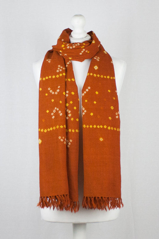 Bandhani Tie Dye Wool Scarf - Orange-0