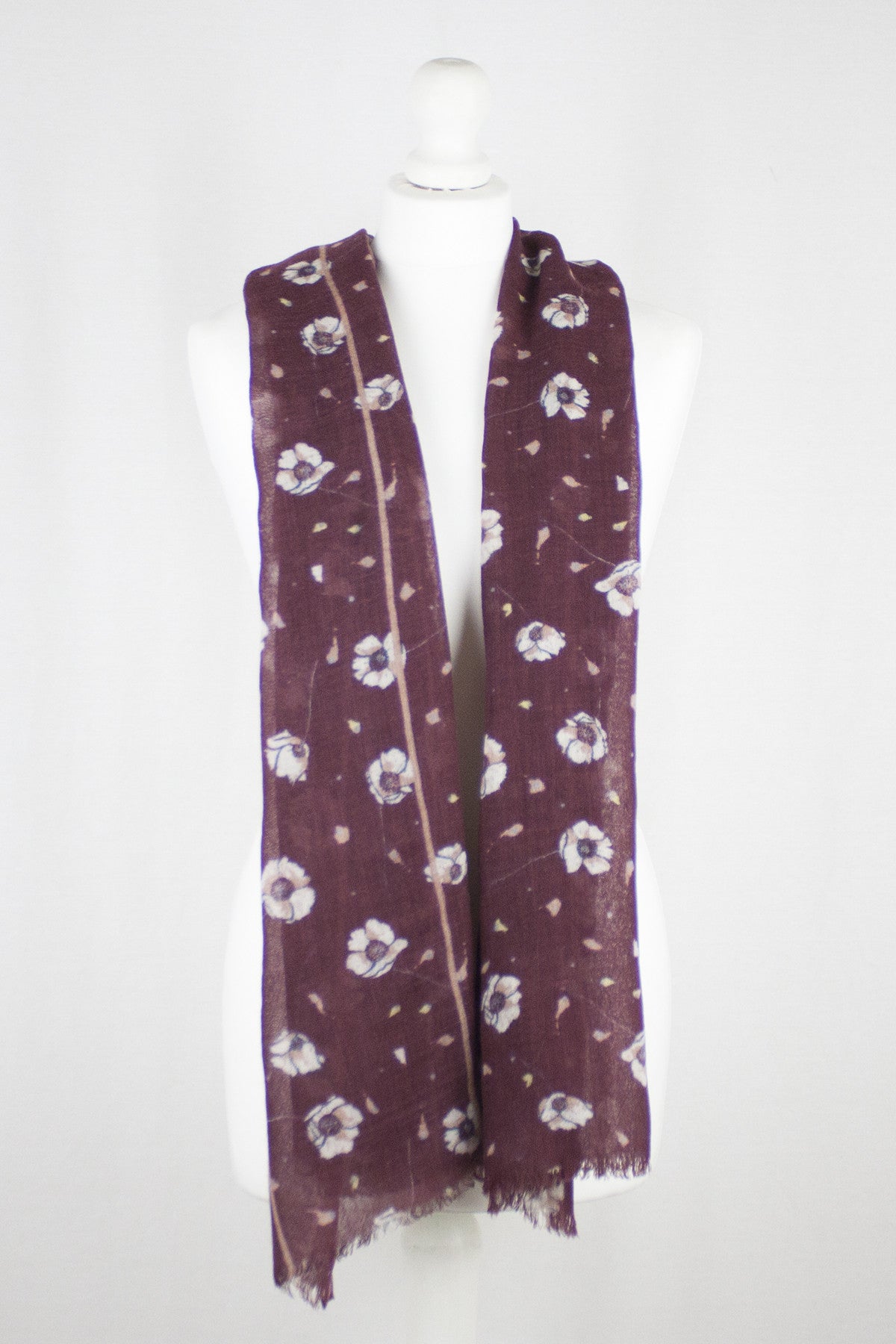 Poppy Flower Merino Wool Scarf - Plum-1